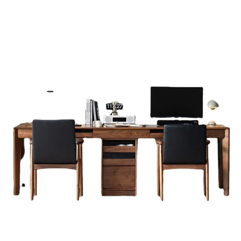 Solid wood double desk Modern simple multi-functional study table