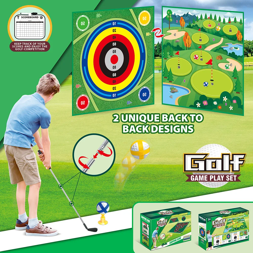 All in one 20balIs Golf Floor Game set Multiplayer Interactive Sports Party Games Golf Mat Set with Golf Club Sticky Balls