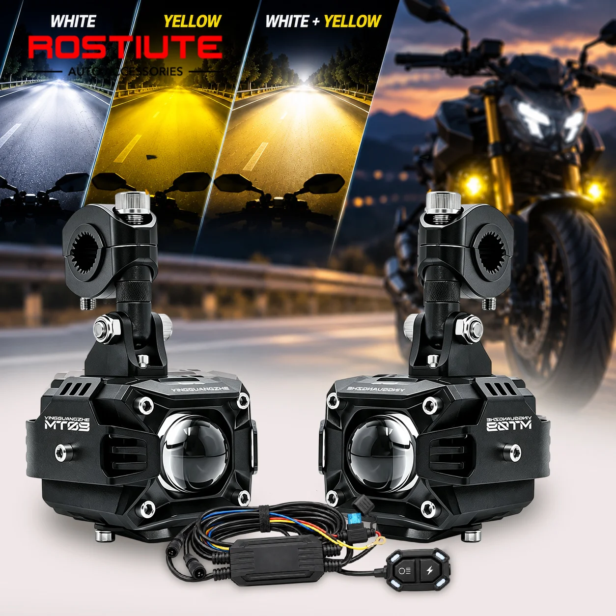 Auxiliary Motorcycle Headlights with Switch Wire Harness High Low Flash Motorcycle Led Headlight  Fog Lights for Motorbike  ATV