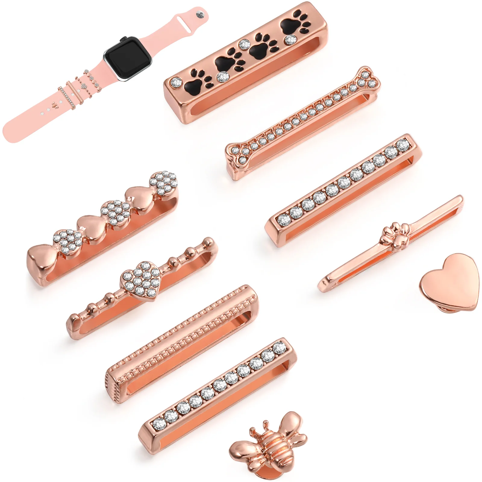 

10 Pcs Strap Buckle Watch Band Decorative Loops Silicone Charms Rings Stud Alloy Metal Watchband Miss