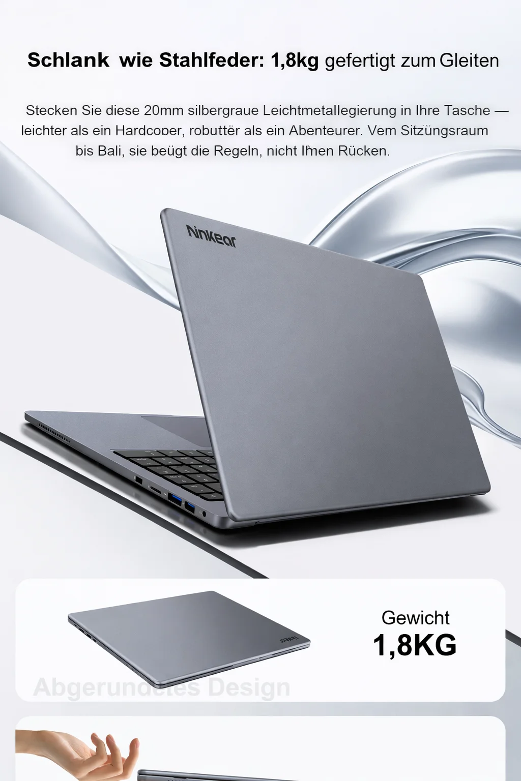 Ninkear A15 Pro Laptop 16GB RAM 1TB SSD 16 Zoll 2.5K 120Hz IPS Display AMD Ryzen 5 5500U Windows 11 beleuchtete Tastatur WiFi 6 Fingerabdrucksensor für Büro Studium Multitasking – Detail 6