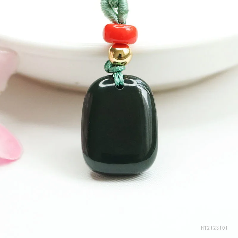 

Hetian Tabqing Jade Plaque Pendant Smooth Lucky Charm Necklace HT2123101