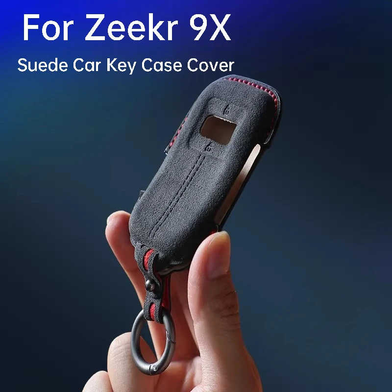 Suede Car Bluetooth Key Case For Zeekr 9X Smart Key Shell Protective Cover Keychain Holder Accessories