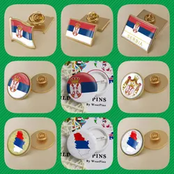 Serbia Serbians Map Flag National Emblem National Flower Brooches Badges Lapel Pins