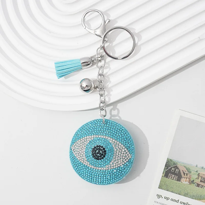 Blue Eye Shape Crystal Pandent Velvet Rhinestone Keychain  For Women Bag Gift With Aolly Key Ring Jewelrt Accessories - view 3