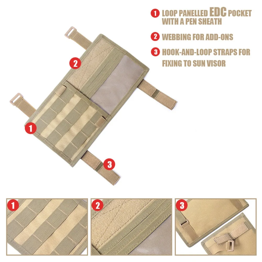 MOLLE Vehicle Sun Visor Panel EDC Tool Pouch CD Storage Bag Truck Car Sun Visor Organizer Auto Gear Accessories Holder