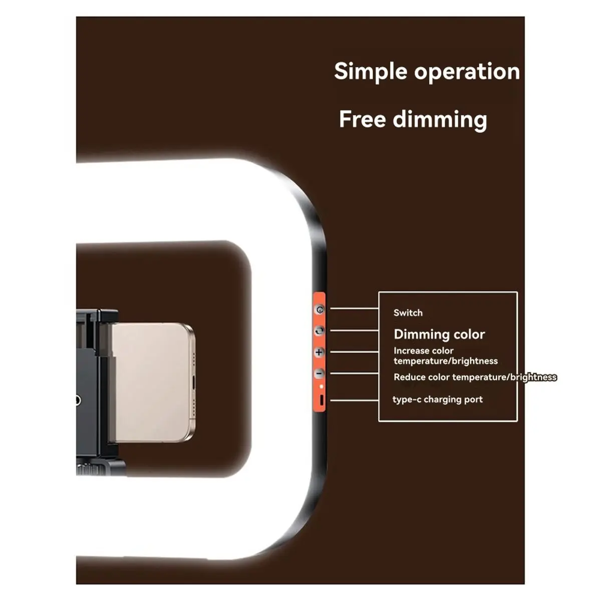 

(ABDH) Портативная кольцевая LED-лампа для телефона с функцией зарядки, для прямых трансляций, фотосъемки и селфи, с Bluetooth-пультом дистанционного управления