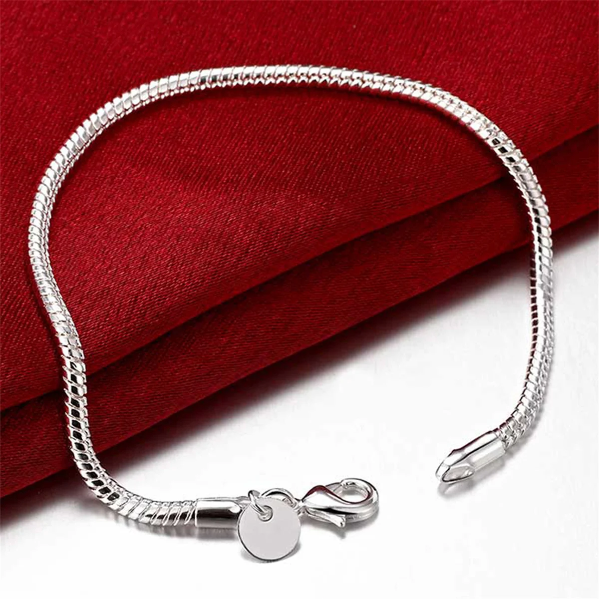 Pulsera de plata de ley 925 para mujer, cadena de serpiente de 3MM, brazalete artesanal, regalo de joyería de compromiso