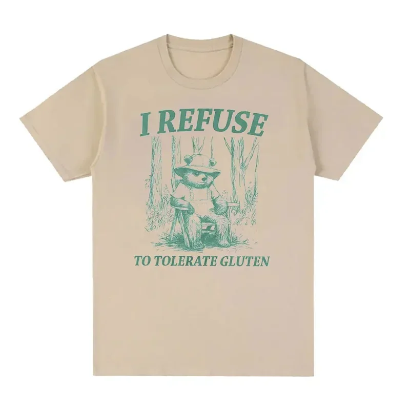 2025Gluten I Refuse To Tolerate  Meme Panda T Shirt Men Women Retro Aesthetic Fashion T-shirts Casual Cotton Oversized T-Shirt