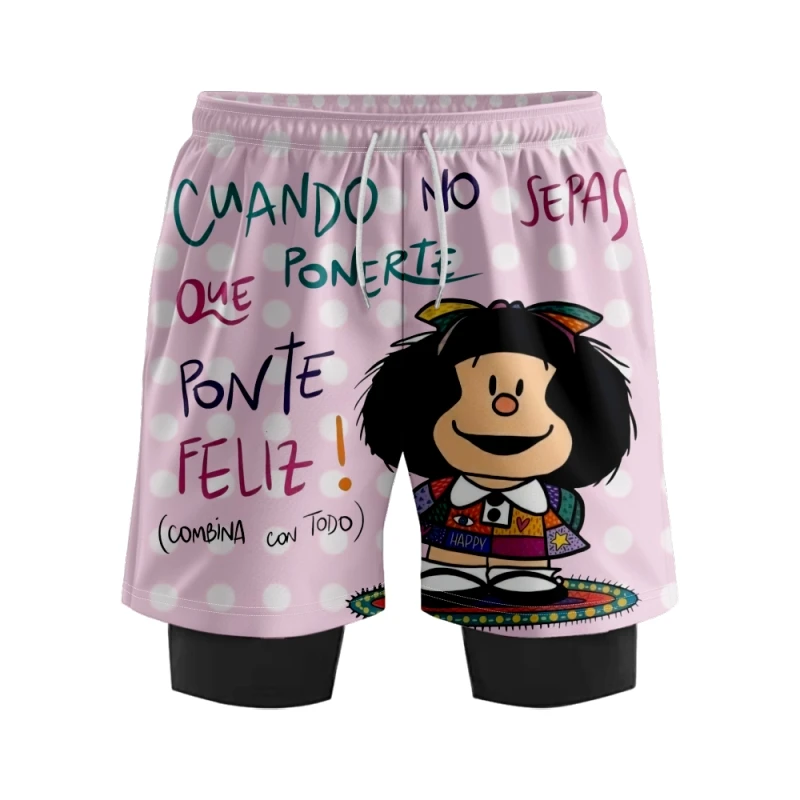 

Mafalda Merch Print Поддельные две шорты Косплей Женщины Мужчины Мода Повседневная Уличная одежда
