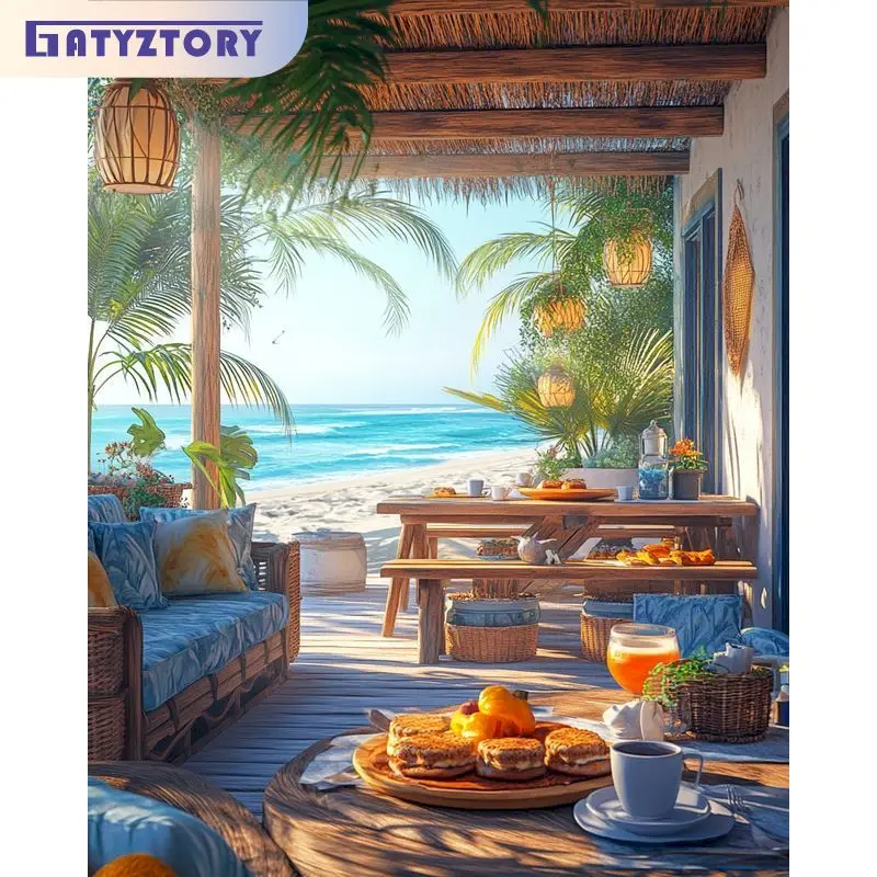 

GATYZTORY Seaside Painting By Numbers Handpainted Color by Numbers Kit Landscape Painting Numbers Create Wall Art Diy Crafts