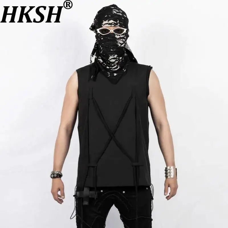 

HKSH Summer New Men Tide Punk Dark Avant-Garde Niche Slim-Fit Design Trend Zipper Vest Chic Ins Gothic Tank Top Y2K Vibe HK24390