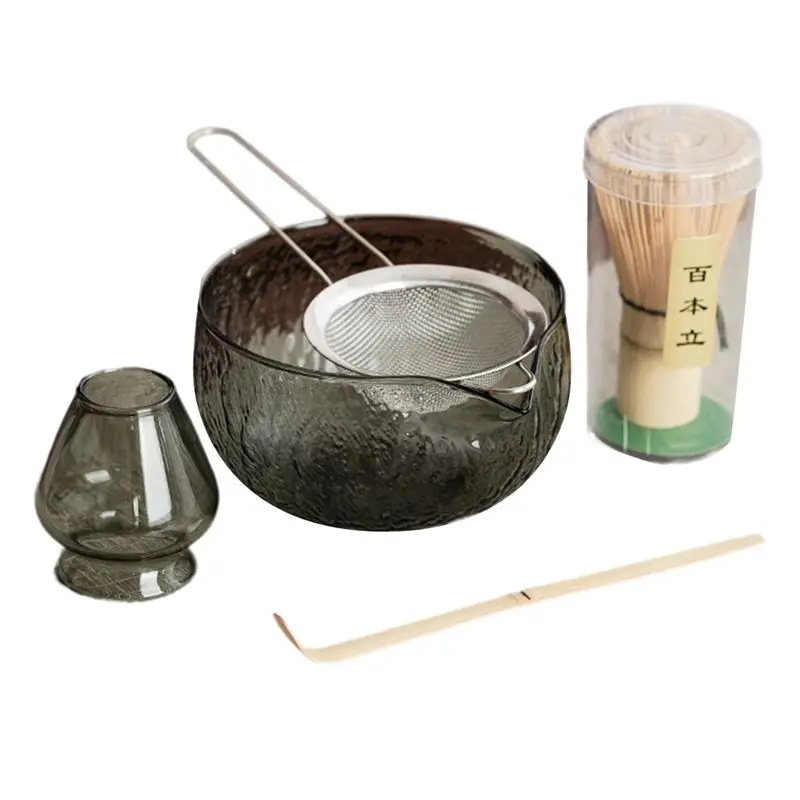 AT21-Matcha-Making Kit Clear Glass Matchas For Tea Set 5Pcs Matcha-Whisk Set With Bowl Matcha Cup Matcha-Whisk For Tea Lovers