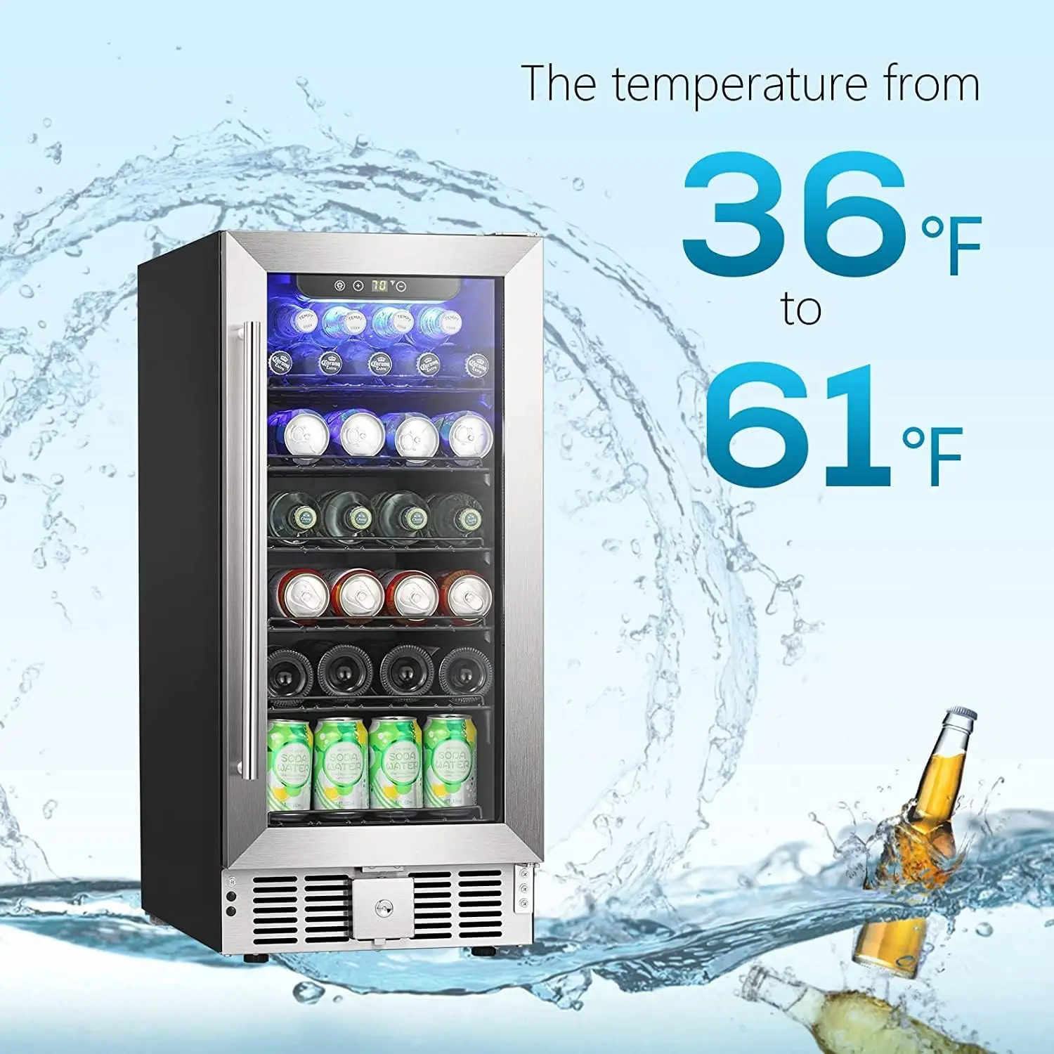 Star 15 Cans Beverage Refrigerator Cooler, 2.9 Cu.Ft Wine Cooler with Safty Lock, Low Noise, Transparent Glass Door wi