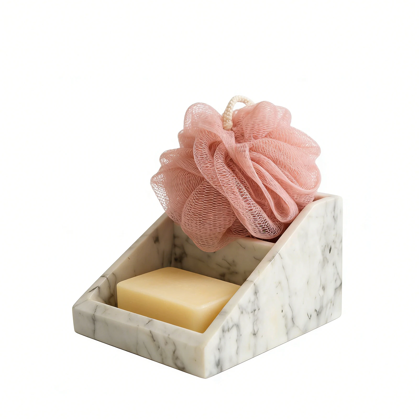Natural Marble Soap & Sponge Caddy, Kitchen Bathroom Organizer, Anti-Odor, Non-Slip Base for Tidy Counters, Shower, Laundry Room