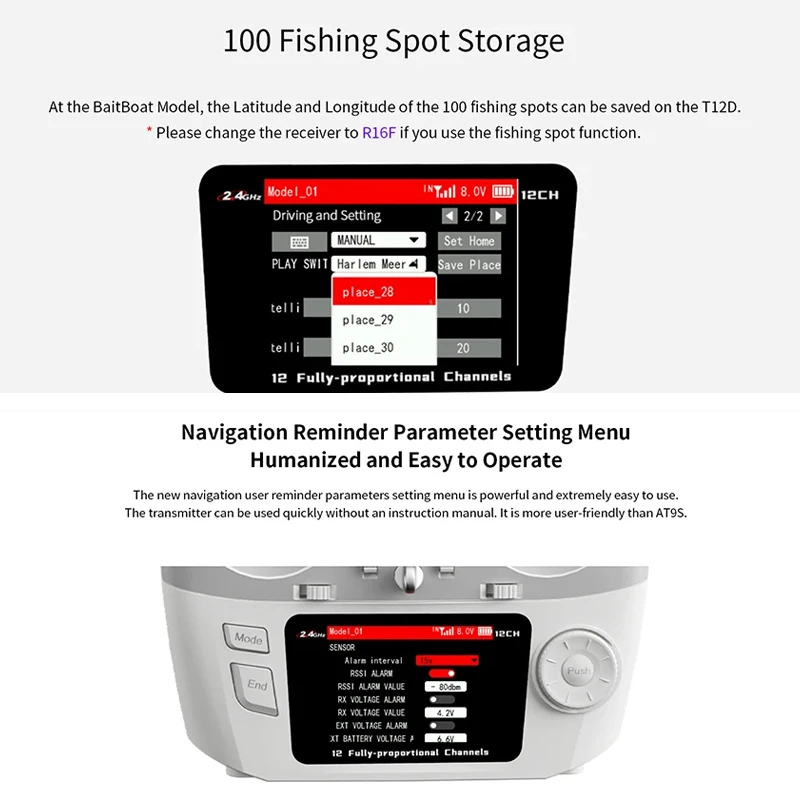RadioLink T12D 12-kanaals 2,4 GHz RC-zender met R12FG-ontvanger - Afstandsbediening voor FPV Drone Vliegtuigauto met vaste vleugels