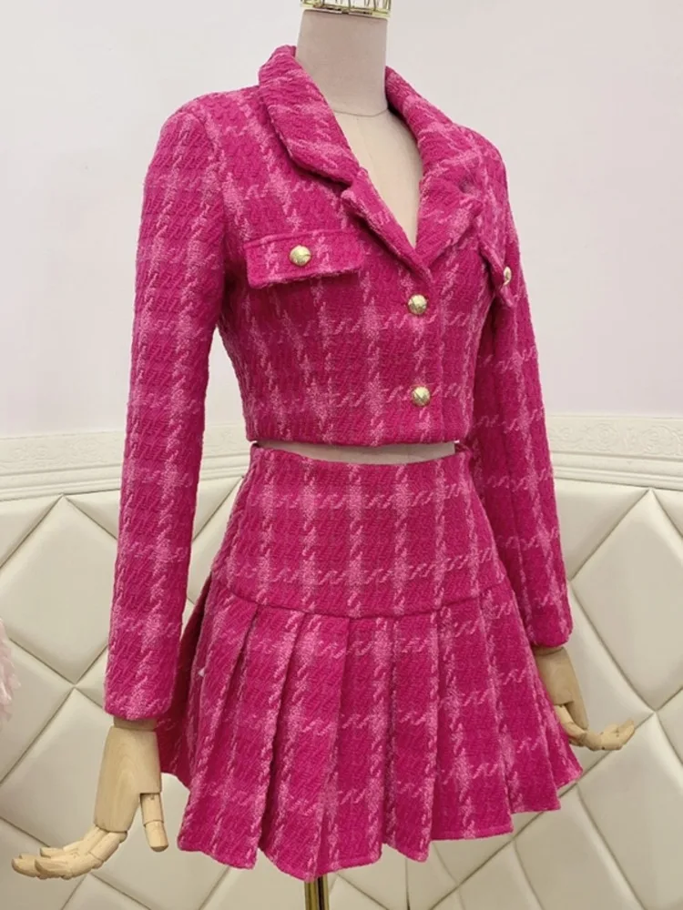 Imagem -05 - Queda Pequena Fragrância Vintage Tweed Two Preço Conjunto Mulheres Top Colheita de lã Curto Jacket Coat Mais Mini Saias Conjuntos Doce Peça Ternos