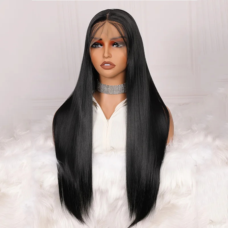 Black Color Long SilkyStraight Soft 26“180Density Lace Front Wig For Women BabyHair Glueless Preplucked Heat Resistant Daily Wig