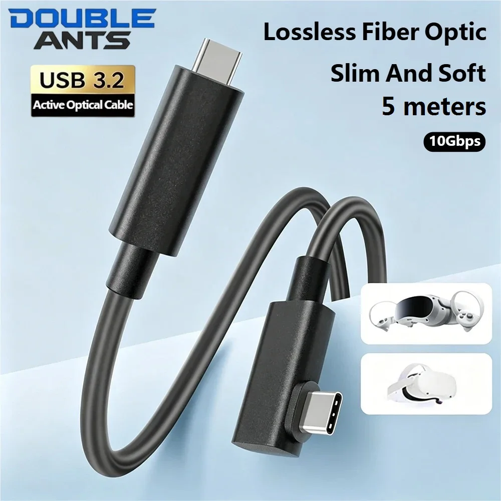 5m VR Link Fiber Optic Cable AOC USB 3.2 Gen 2 10Gbps 90 Degree USB C to C Optical Date Cable for VR Quest 2/3 PICO VR Headsets
