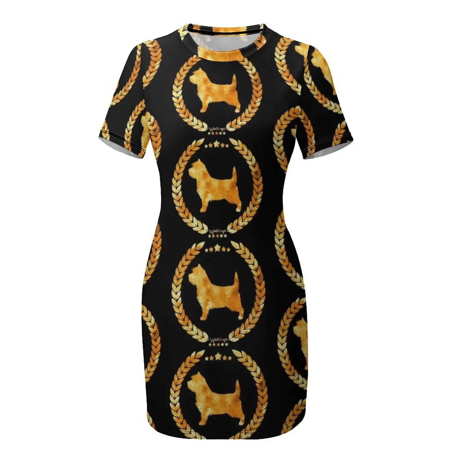 Cairn Terrier Camo Ouro Vestido de Manga Curta Vestidos Longos de luxo mulher vestido de festa Vestido Feminino vestidos femininos de luxo