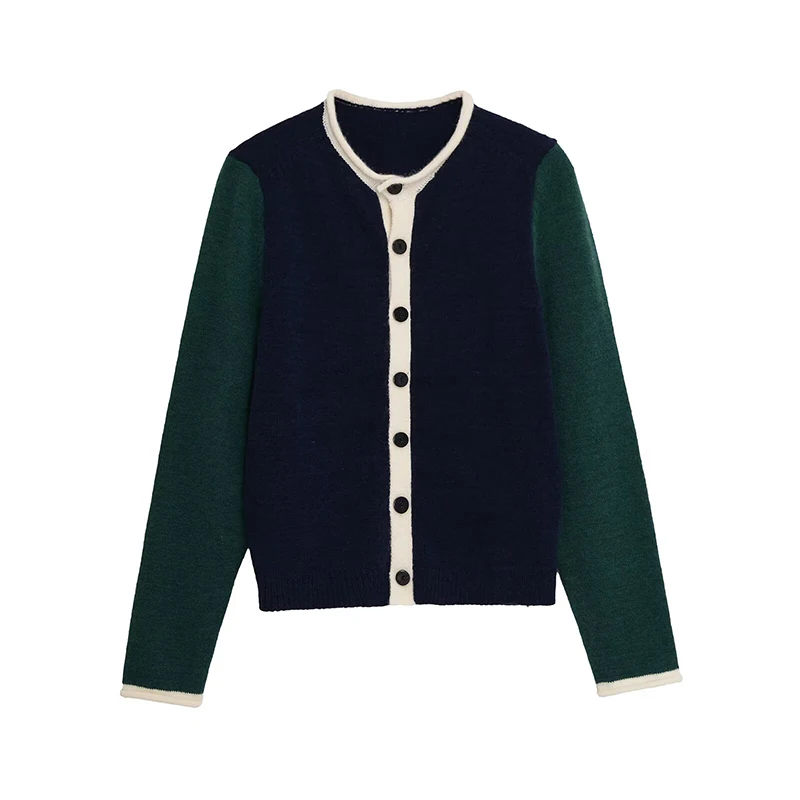 

YENKYE Color Block Knit Cardigan For Women Front Button Long Sleeve Round Neck Casual Outerwear Spring 2026 Tops