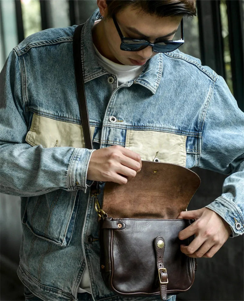 Hochwertige Luxus Echt leder Herren Schulranzen Mode wochen ende Outdoor täglich natürliche echte Rindsleder Teenager Schulter Umhängetasche – Detail 4