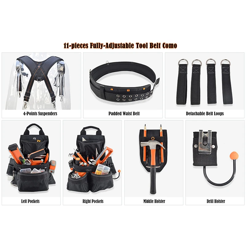 Hot Sales Tool Belt Suspenders Carpenter Construction Heavy Duty Tool Storage Bag