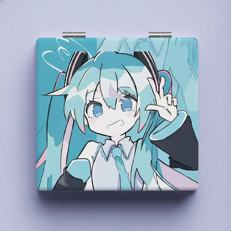 Cute Hatsune Miku Portable Folding Makeup Mirror Girls Makeup Small Mirror Carrying Holiday Gifts