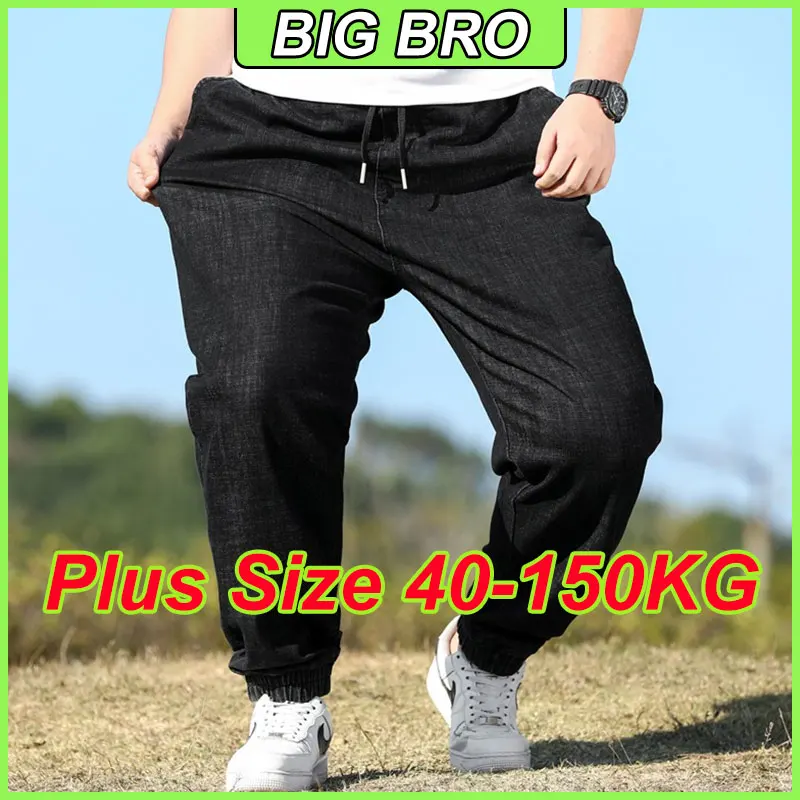 

Spring Autumn Plus Size Jeans for Men Black Blue Grey Cargo Streetwear Denim Jogger Pants Baggy Jean Trousers Male Clothes 150KG