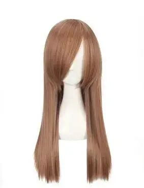 Rambut sintetis panjang lurus hitam 60cm/23.6 inci, poni penuh serat suhu tinggi wig penuh Cospaly