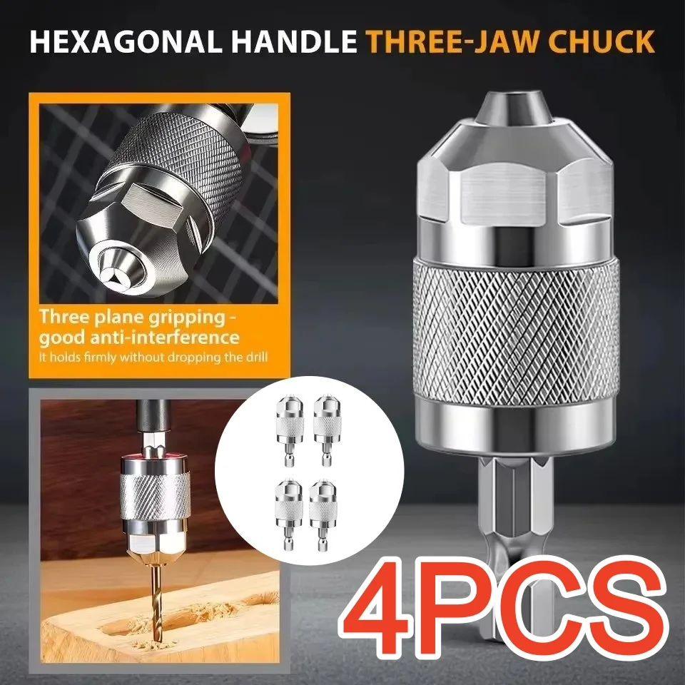 4/2/1Pcs 3-Jaw Drill Chuck Adapter Quick Change Pneumatic Hex Shank Chuck Professional Converter Hex Shank for Woodworkin