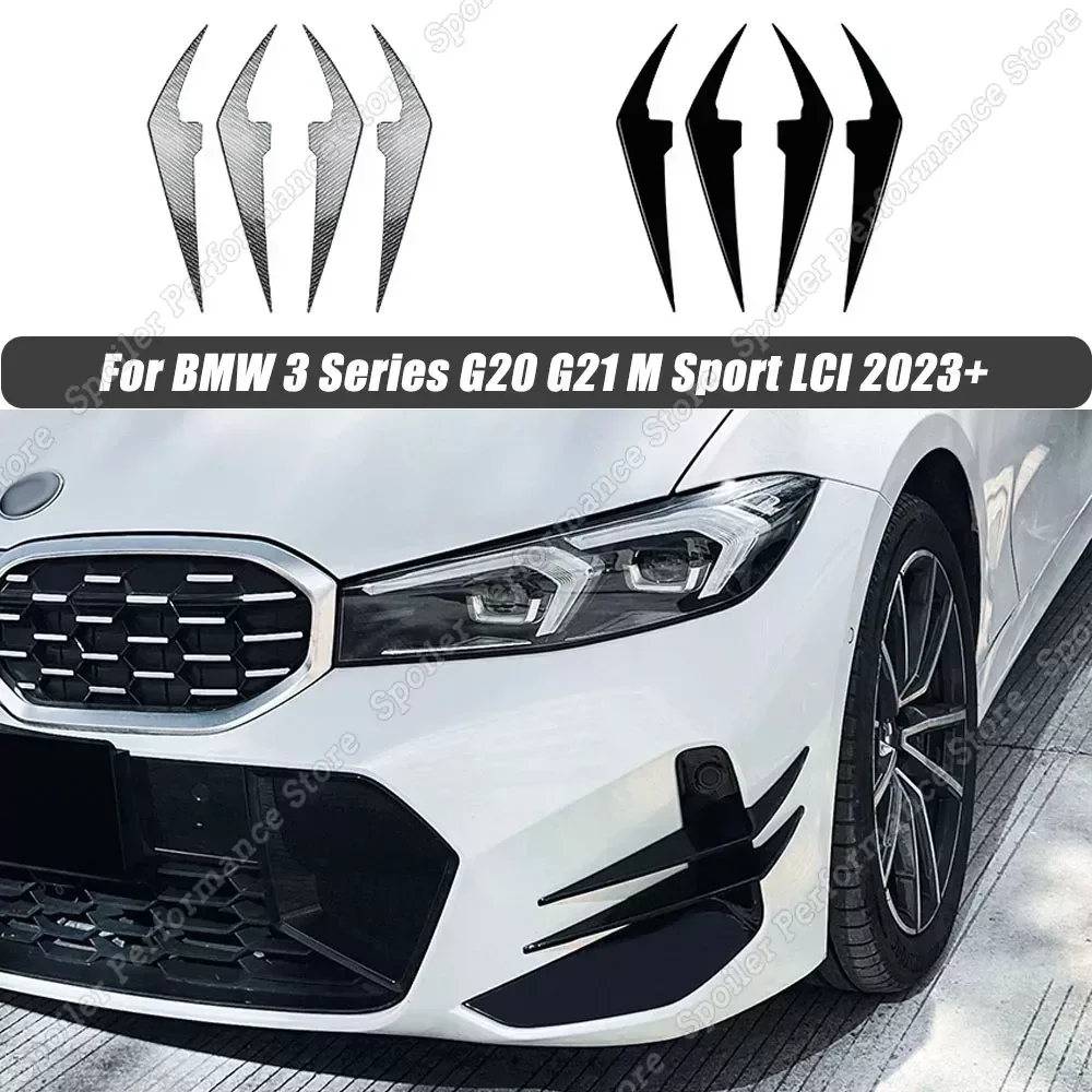 For BMW 3 Series G20 G21 M Sport LCI 2023+ Front Bumper Wind Knife Spoiler Fixed Wind Wing Appearance Trim Sticker Tuning ABS