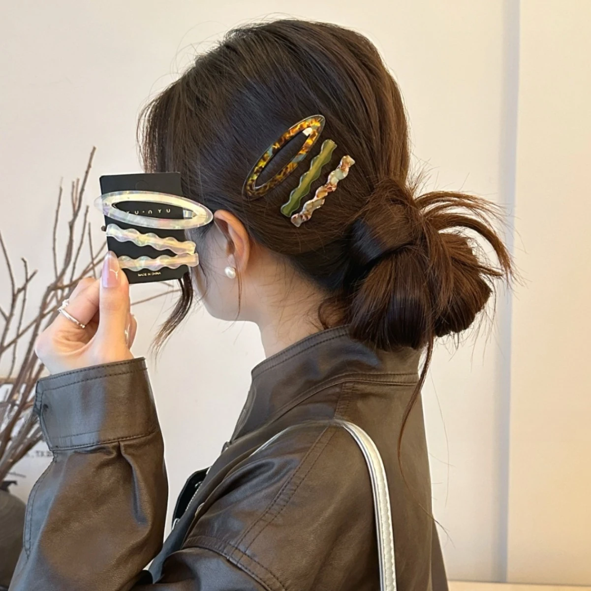 3pcs Acetic Acid Hair Clips Elegant Leopard Shell Wavy Barrettes Simple Acrylic Hairpin Ins Fashion Hair Accessories Bobby Pins
