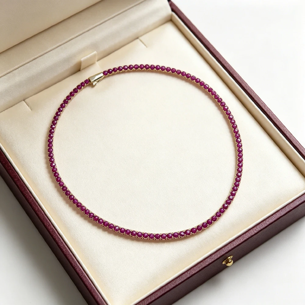 Fashion Red 3MMCZ tennis chain gold-plated necklace women's gradient pink zircon hip-hop jewelry wedding party necklace gift