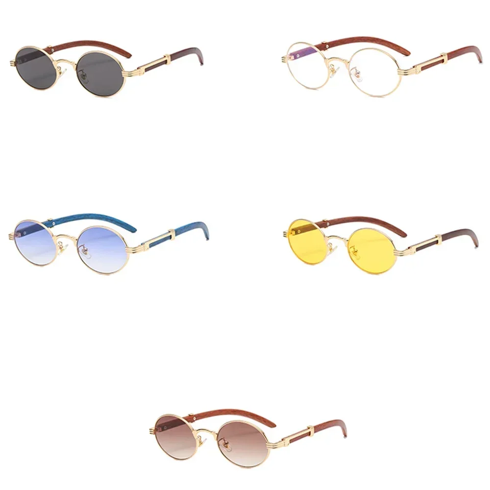 2024 New Vintage Imitation Wood Sunglasses Europe and America Small Round Frame Sunglasses New Brand Design Men's Trendy Glasses