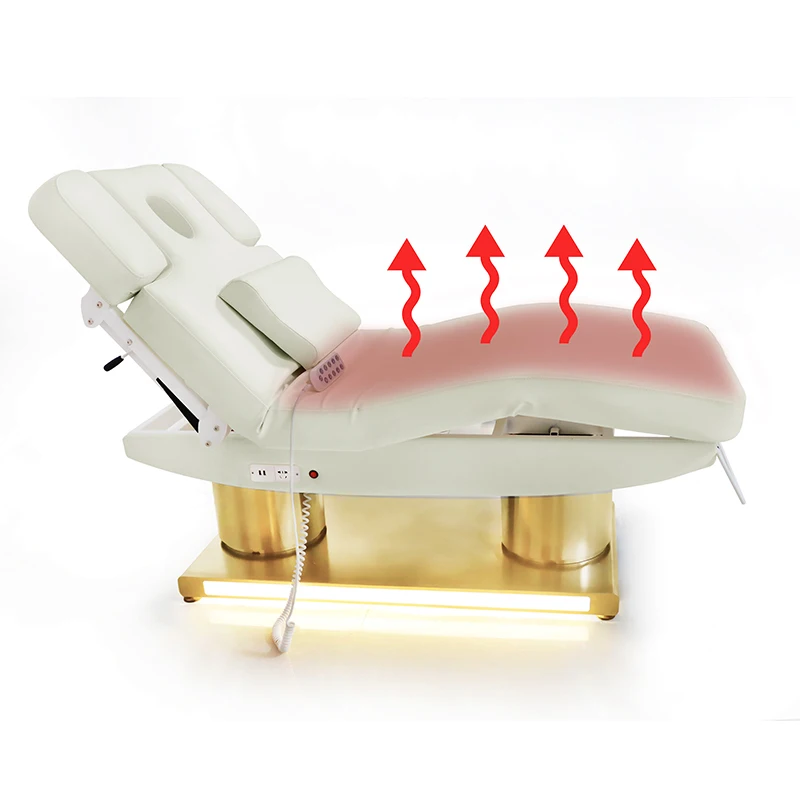 Luxury Wide Size Full Body 4 Motors Gold Massage Bed Heating Function Electric Massage Bed Golden Base Electric Spa Bed