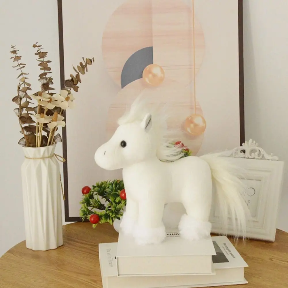 

PP Cotton Fine Horse Soft Fluffy Simulation Stuffered Pony Cartoon Portable Long Hair Horse Stuffed Home Decor