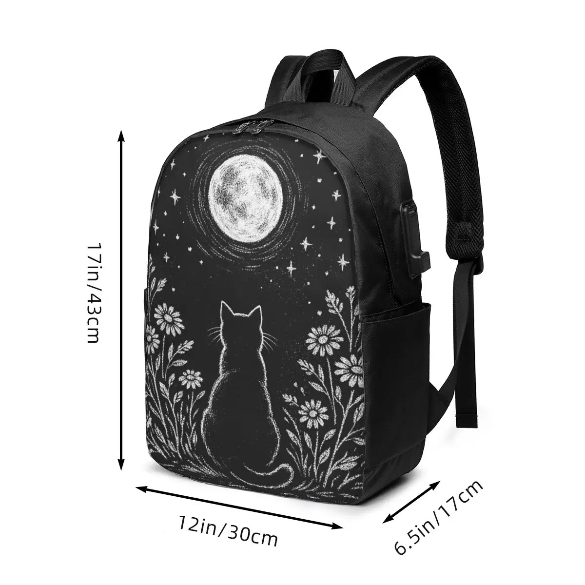 Vintage Cat And Flower Under The Moon Backpack Travel Notebook Bag Computer College Student School Bag Laptop Shoulder Bags