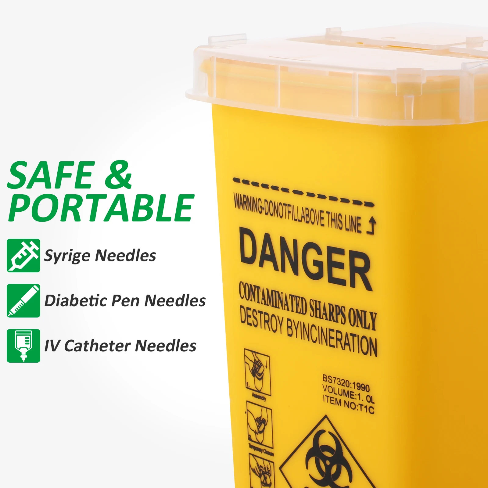 

Small Yellow Sharps Box Compact Needles Sharps Disposal Container for Travel Home Hospital Safe Needle Insulin Syringes Disposal