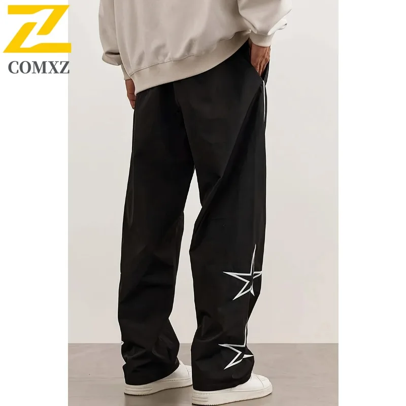 COMXZ American Sports Pants Men 2025 Spring Autumn Fashion Printed Loose Trousers Street Clothing Casual Wide Leg Cargo Pants