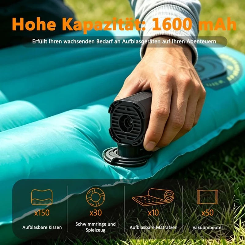 DT15 Portable Mini Electric Air Pump, 3-in-1 Inflate Deflate Pump with 5 Nozzles & LED Camping Lamp, for Air Mattress Swimming