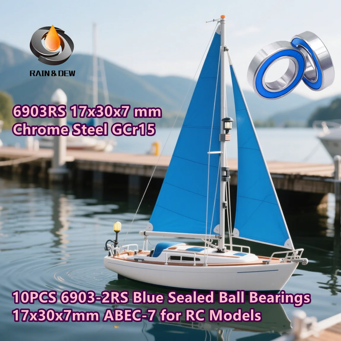 

10PCS 6903-2RS Blue Sealed Ball Bearings 17x30x7mm ABEC-7 for RC Models