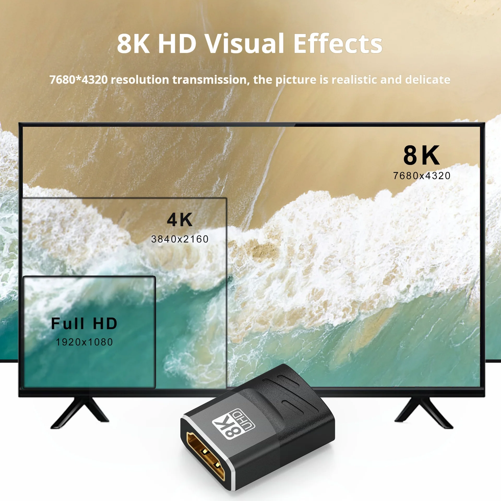 HDTV2.1 żeński do żeńskiego 8K męskie na żeńskie łokieć 90 stopni Adapter 270 ° projektor do komputera przedłużacz