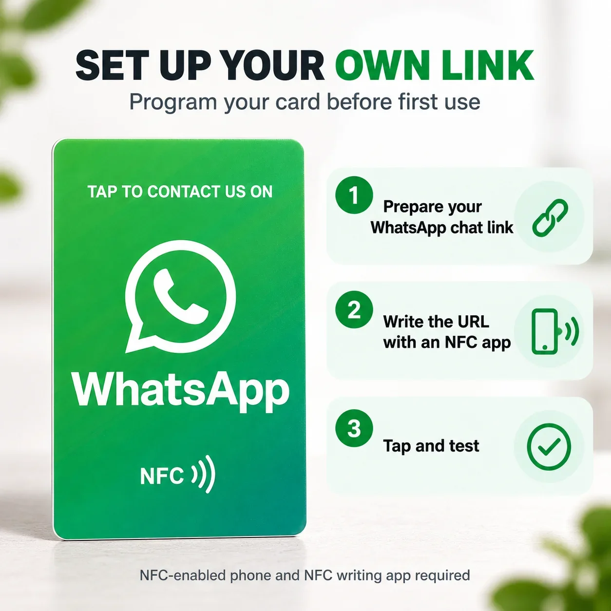 1pc NFC Contact Card for WhatsApp NTAG215 Rewritable Green Gradient PVC Tap to Share Contact Link for Shops and Salons