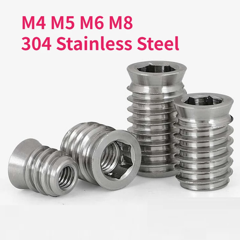 

Гайки-вставки для мебели из нержавеющей стали 304 (M4, M5, M6, M8) с шестигранной головкой, самонарезающие, для дерева