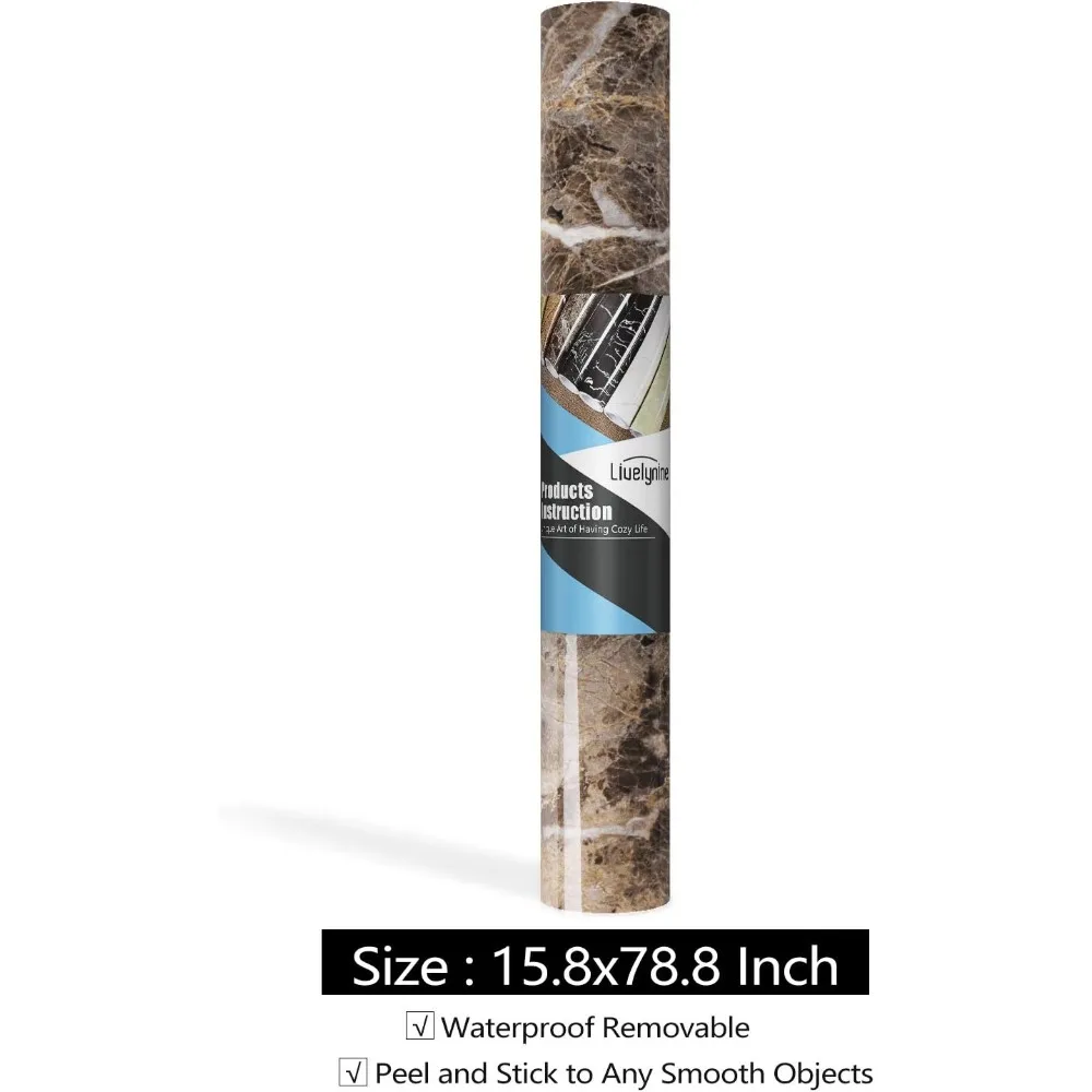 ورق اتصال قابل للتقشير واللصق مقاوم للماء باللون البني الداكن لأسطح المطبخ - بعرض 36 × 197 بوصة، ورق جدران سهل الاستخدام لـ C