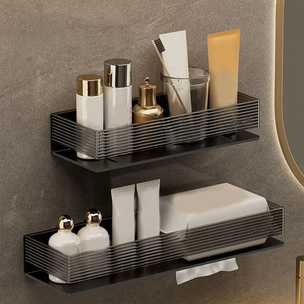 Rack de armazenamento de parede de plástico montado na parede retangular shampoo rack de armazenamento economia de espaço drenável prateleira de armazenamento do banheiro