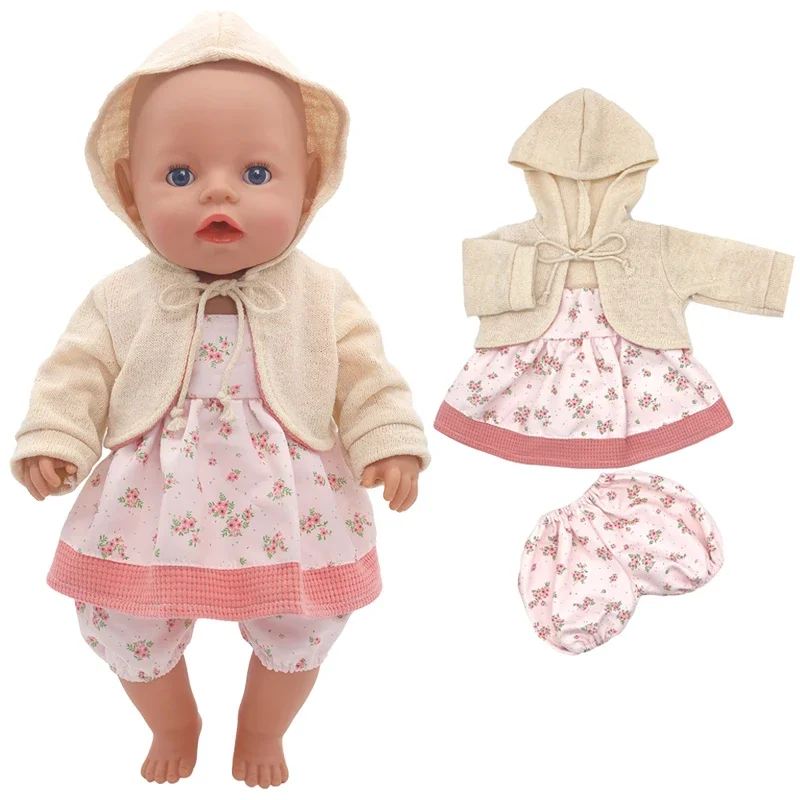 43cm Baby Doll Clothes Winter Hoody Coat Flower Strap Dress Pants for 18 Inches AG Girl Dolls Outfits