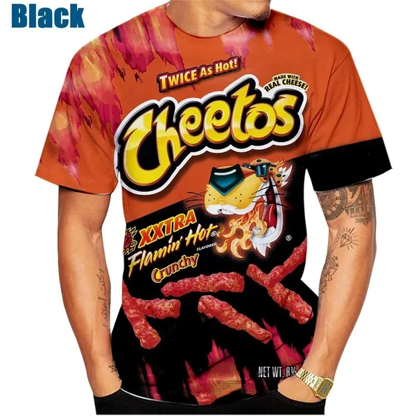 Summer 3D Printed Cheetos Food Print T-Shirt Fashionable Casual Short Sleeve Sportswear Breathable Crewneck Oversized Top