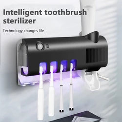 Smart Toothbrush Holder Electric Tooth Brush Detachable Stand Punch-free Toothpaste Dispenser Storage Bathroom White